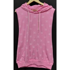 ASSHOLES LIVE FOREVER Pink Sleeveless Hoodie Graphic Print Size M